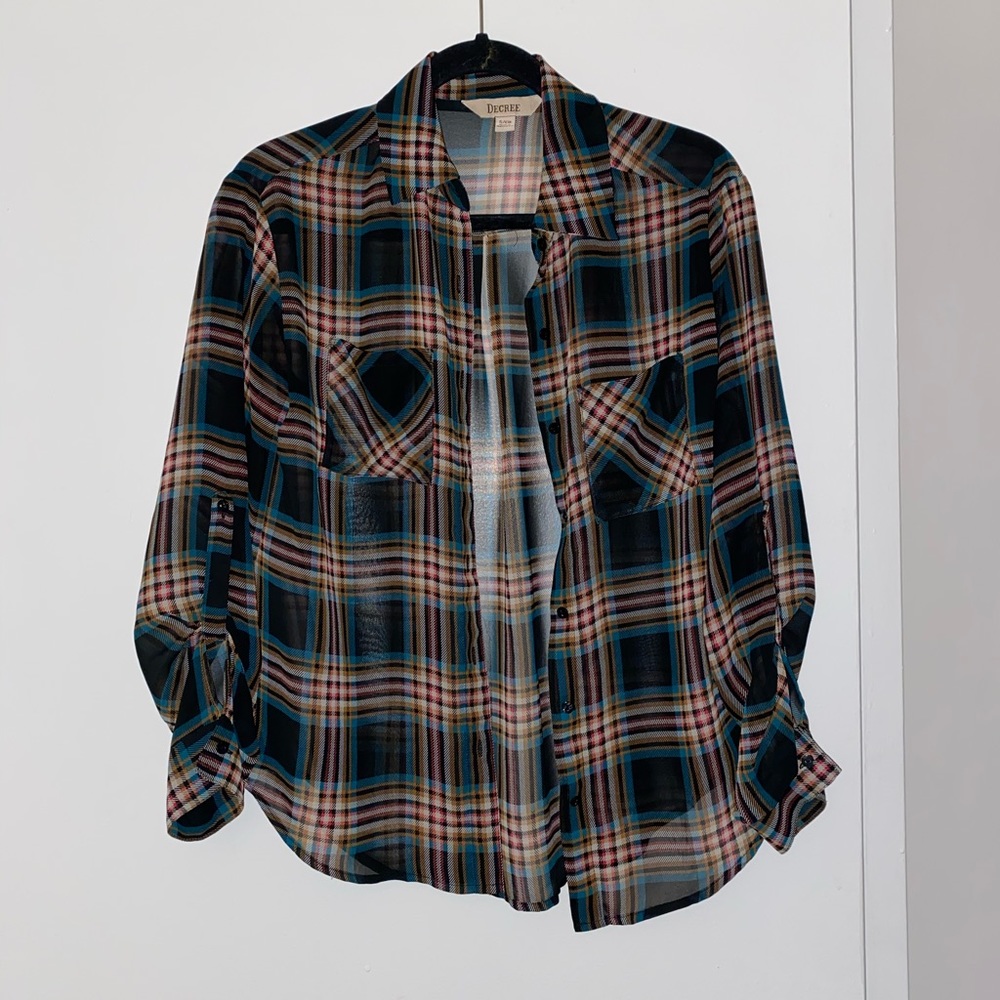Sheer Plaid Button-Down